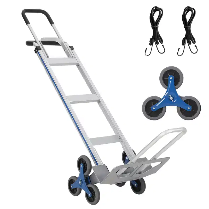 Stair Climbing Cart, Hand Truck 2-in-1 Aluminum Heavy Duty  600LBS Capacity Extendable Base Dual Handles 6 Wheels