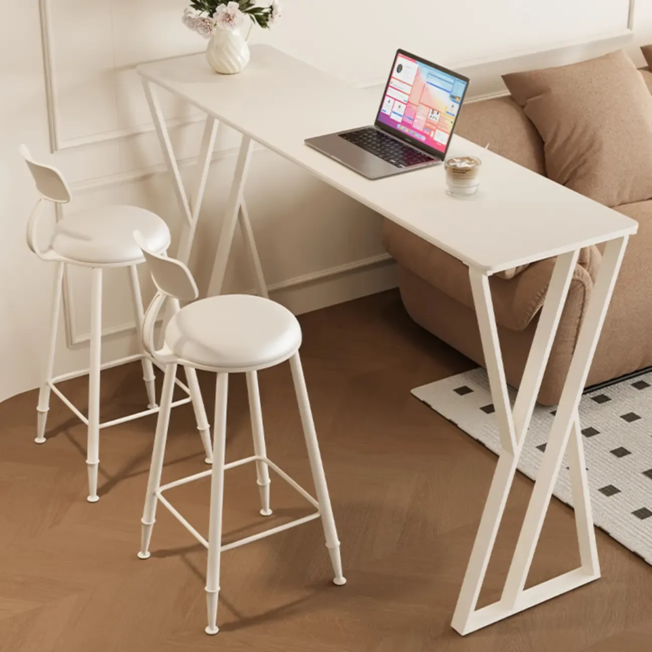 Modern Chalk Slate Metal Twin Pedestal Bar Tables