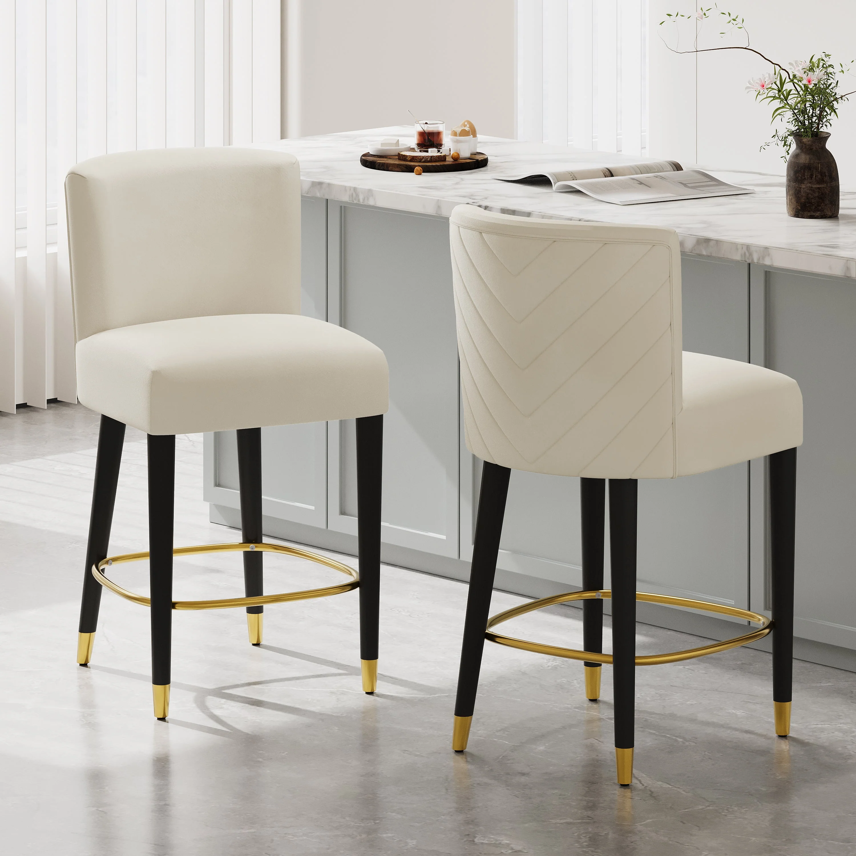 Modern Upholstered Tufted Bar Stools Set of 2