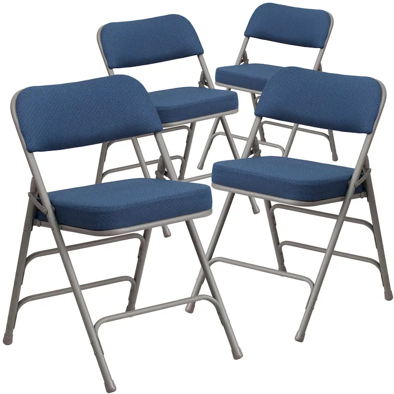 4 Pack Curved Triple Braced & Hinged Fabric Upholstered Metal Folding Chair