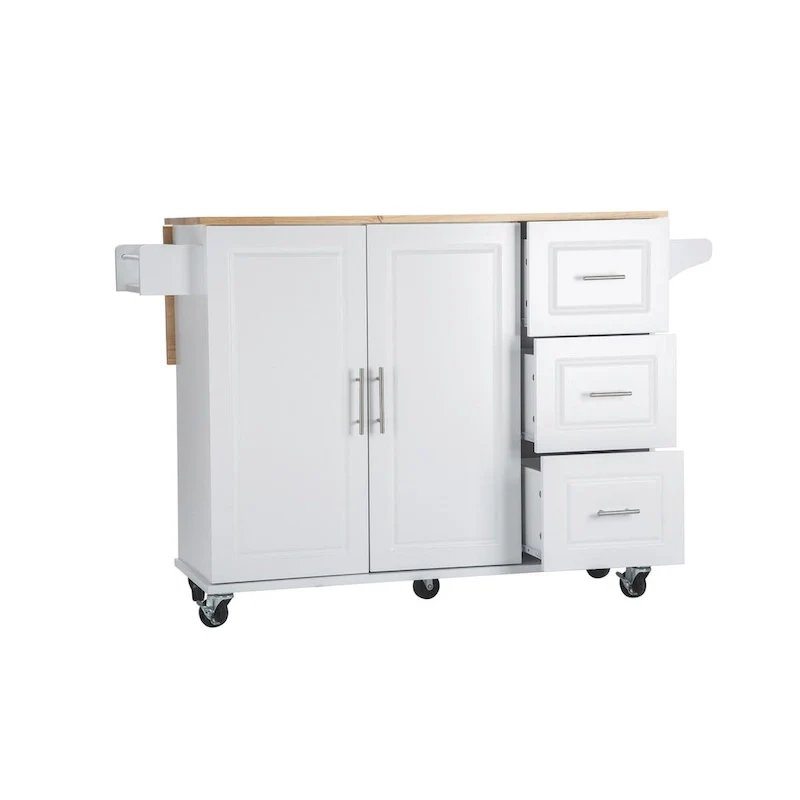 Mobile Kitchen Island & Kitchen Cart,With Extendable Rubber Wood Top and 3 Drawers - 53.93  (L) x 17  (W) x 36.22  (H