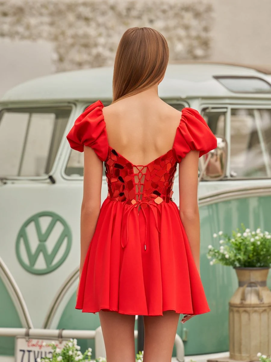 A-Line Short Red Cut-Glass Sweetheartg Dress