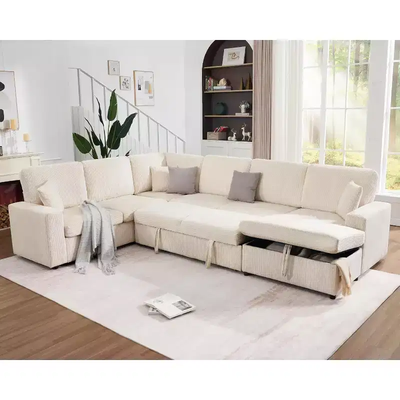 AMERLIFE 130 Sofa Bed, Sleeper Sofa, Pull Out Sleeper Couch with Storage, Convertible 6-Seater for Living Room