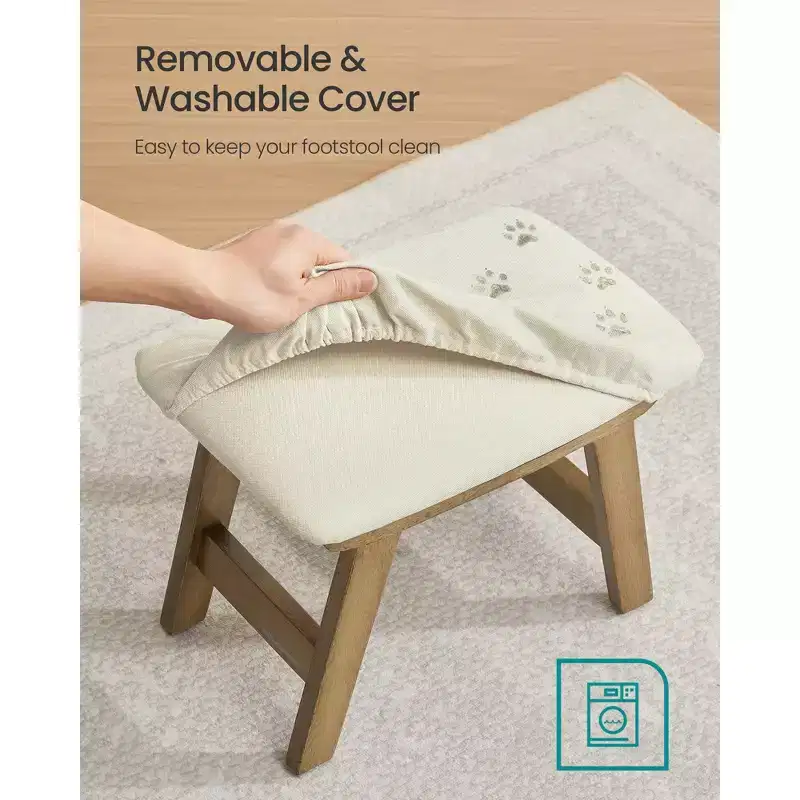 SONGMICS Foot Stool Ottoman, Padded Foot Rest Vanity Stool Under Desk with Solid Wood Frame