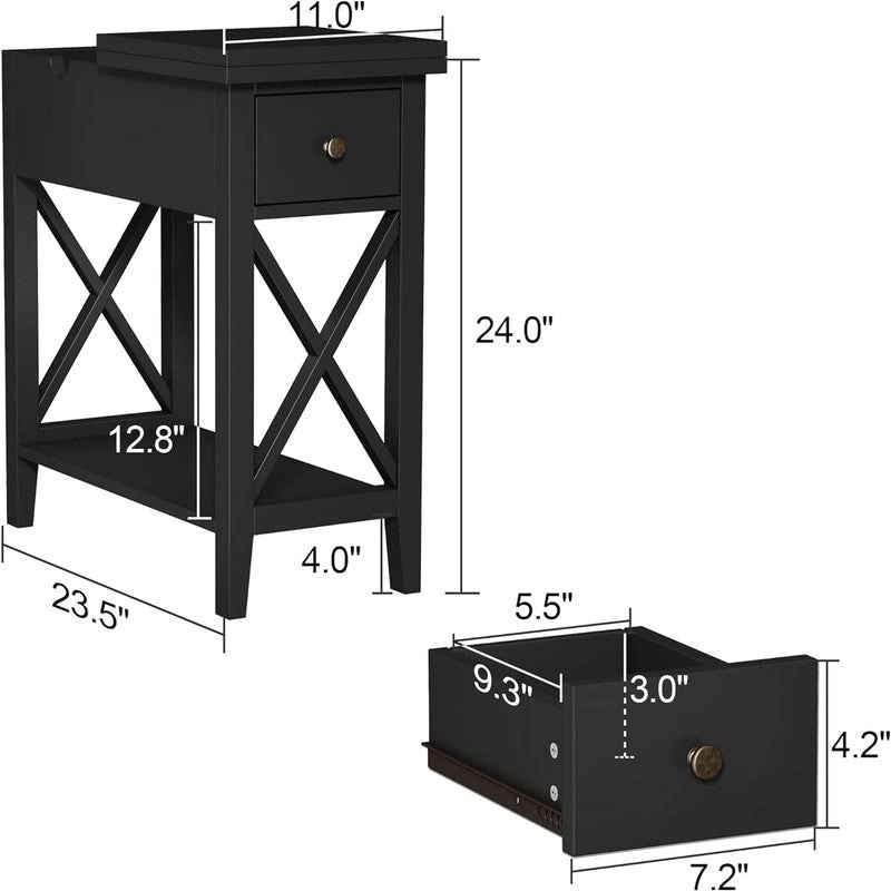 Material Flip Top Narrow End Table - 11D x 23.5W x 24H