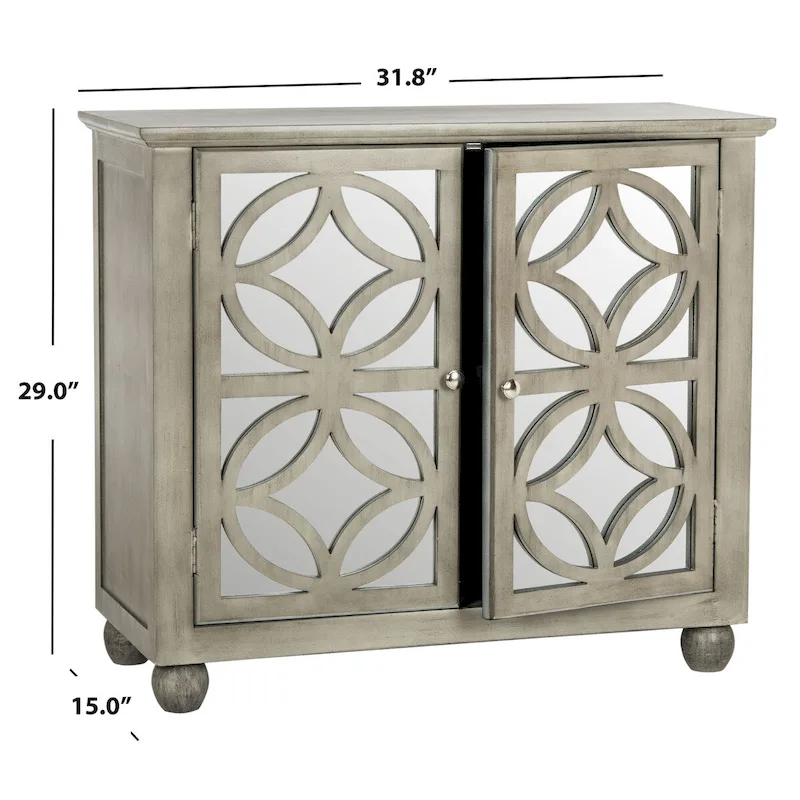 Grey / Silver Leaf 2-Door Storage Chest – Rustic Mirrored Style