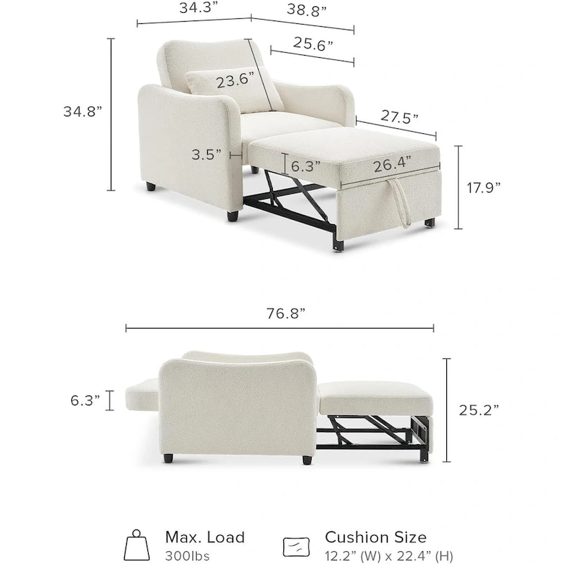 Mopio Sophie 4-in-1 Convertible Sleeper Chair Bed