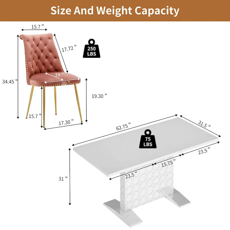 7-Piece Clihome High-gloss Extendable Table Velvet Chair Dining Set