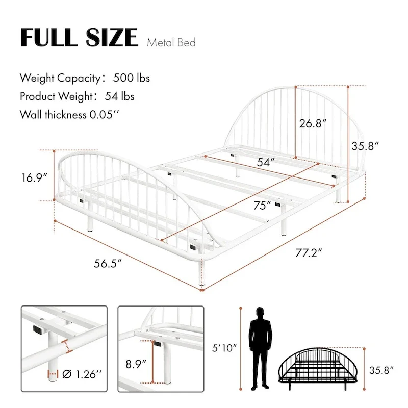 Furniture of America Duke Curved Metal Powder Coated Bed Frame, No Box Spring Needed