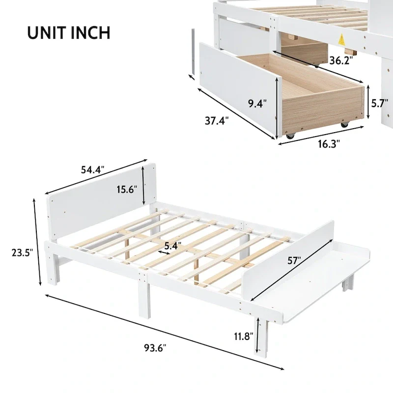 Full Bed with Footboard Bench,2 drawers