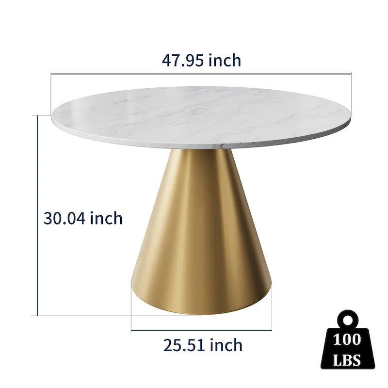 Round Marble Dining Table - Metal Frame (Black/White)