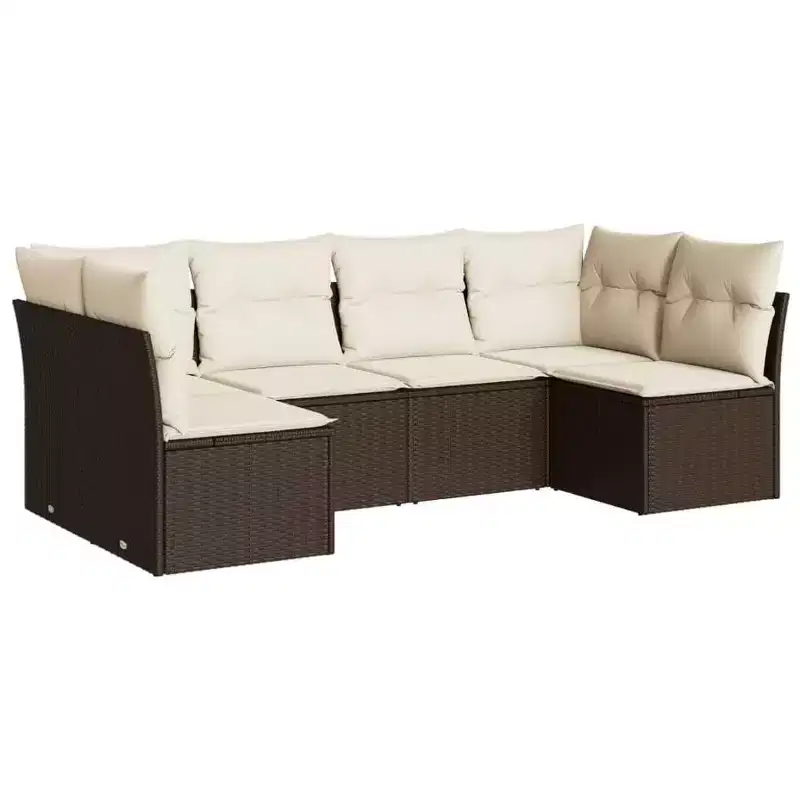 vidaXL 7 Piece Patio Sofa Set with Cushions Poly Rattan - With Table Black and Cream