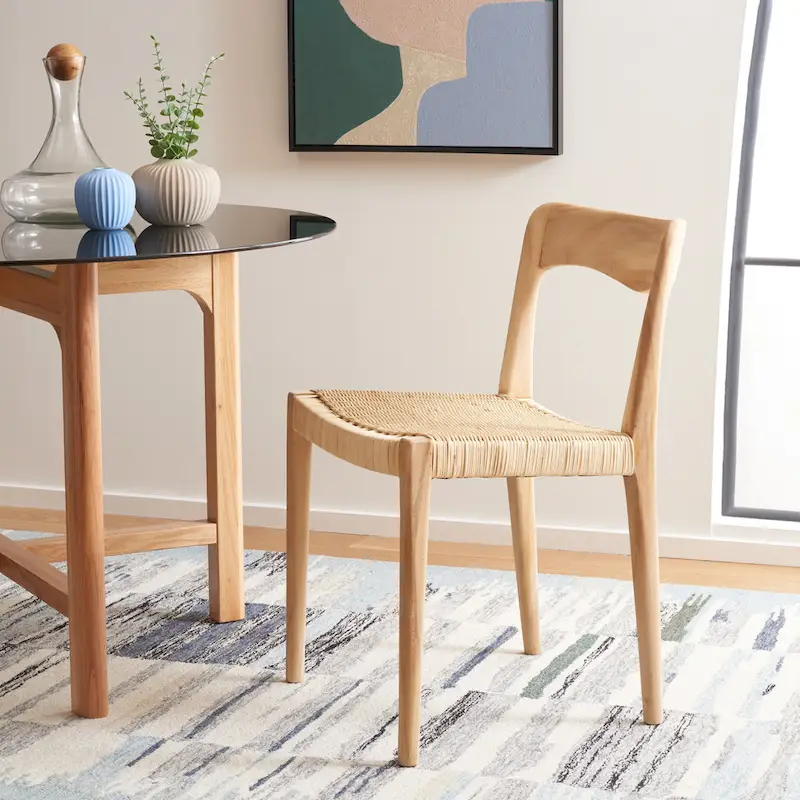 Wicker Seat Dining Chair with Sculpted Wood Backrest, 21