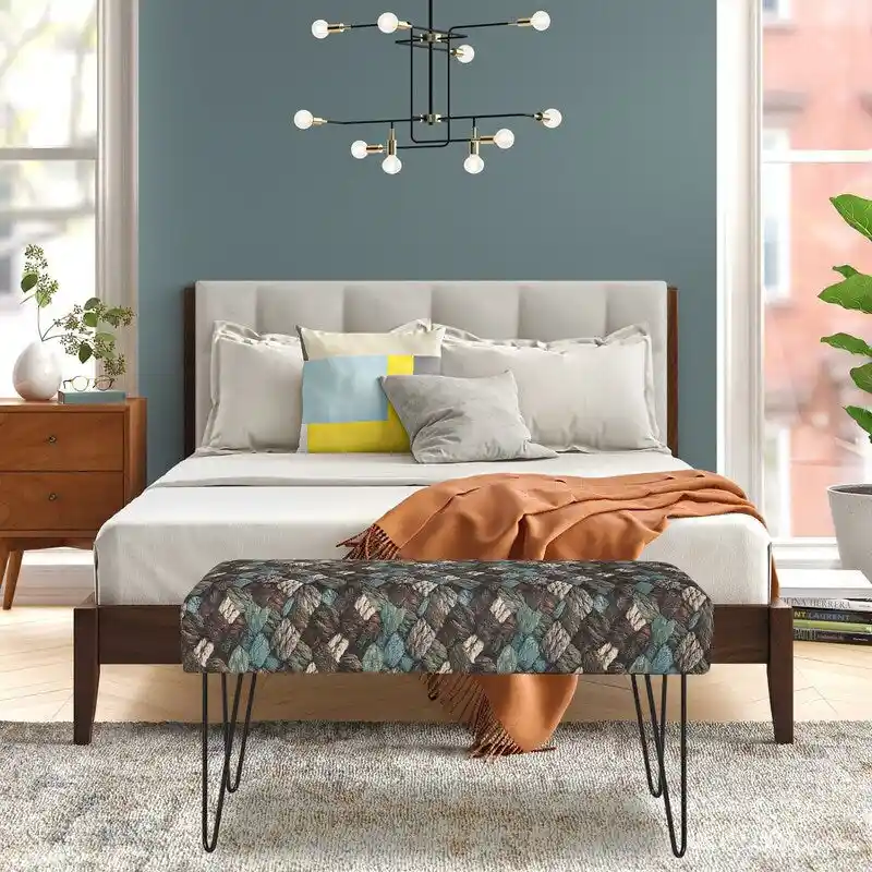 Adeco Bench Ottoman Fabric Rectangular Footrest Upholstered Bedroom