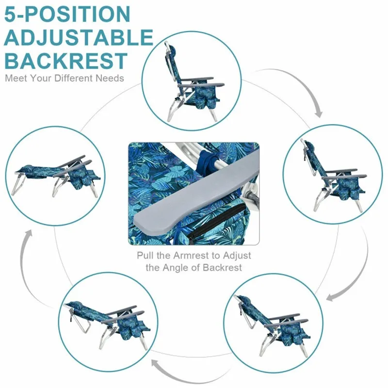 Adjustable Backrest Folding Beach Chair with Pillow