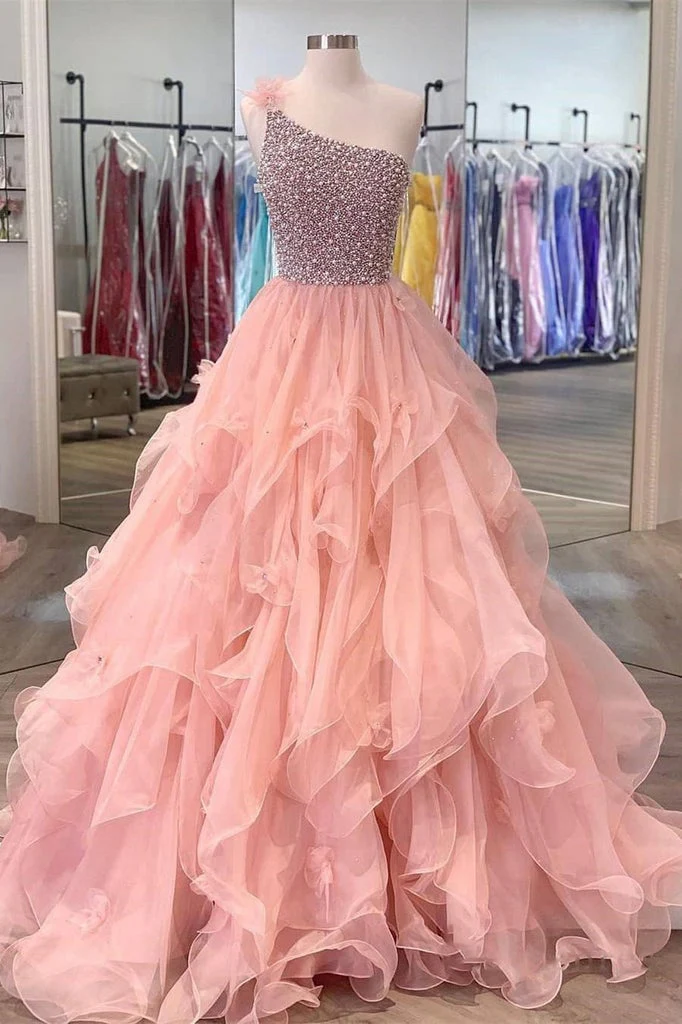 Quinceanera Dress Ball Gown Long Prom Dresses One Shoulder Beads