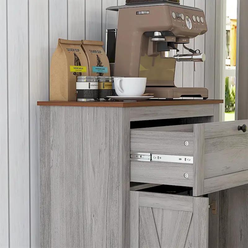 Barn Door Accent Cabinet with Double Doors, Drawer, and Adjustable Shelf