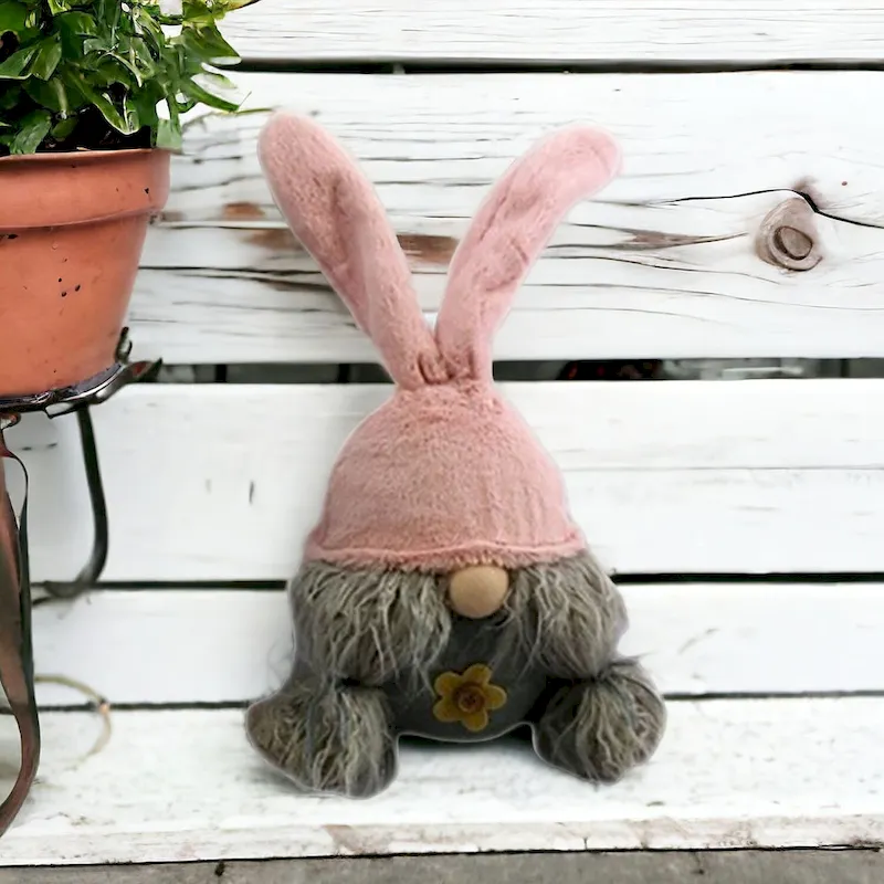 HomeRoots 19  Gray and Pink Fabric Bunny Ears Standing Gnome - 6.3' X '19.3' X '7.5