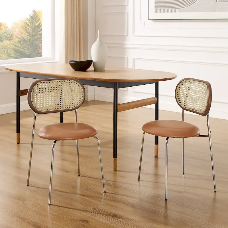 Art Leon Cane Back Faux Leather Upholstered Dining Chair (Set of 2)