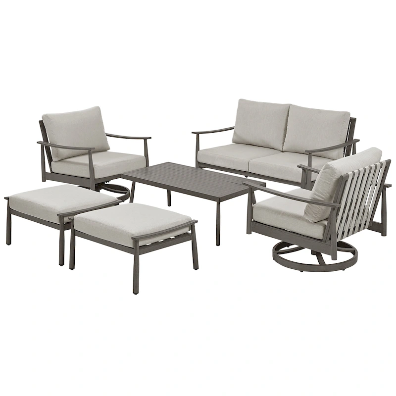 6-Person Aluminum Patio Conversation Set with 2 Swivel Chairs, Loveseat and Coffee Table