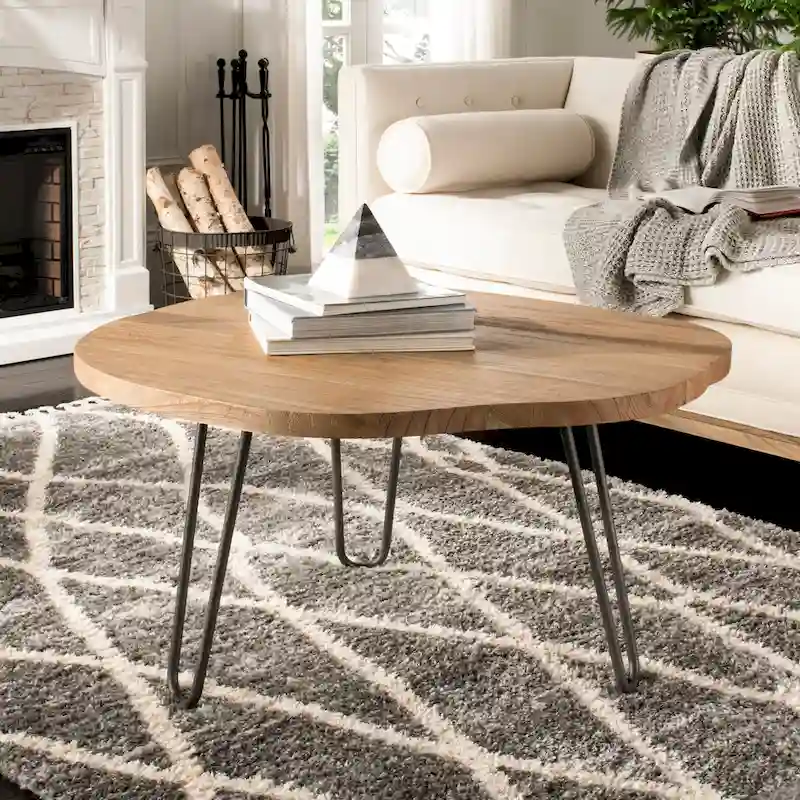 Weathered Oak Free Edge Coffee Table with Black Steel Hairpin Legs
