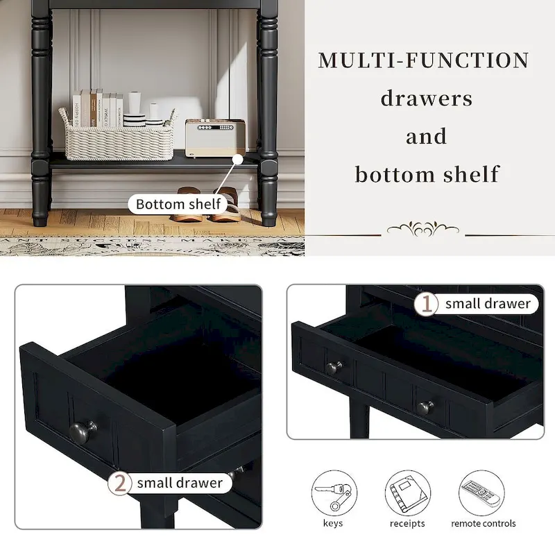 23.7 Farmhouse Solid Wood Console Table with 3 Drawers and Bottom Shelf