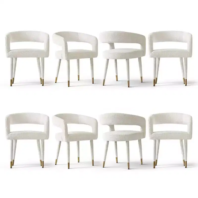 Set of 8 Chenille Upholstered Dining Chairs with Armrests, Modern Fabric Chairs with Metal Legs for Dining Room or Kitchen - Panipeachy