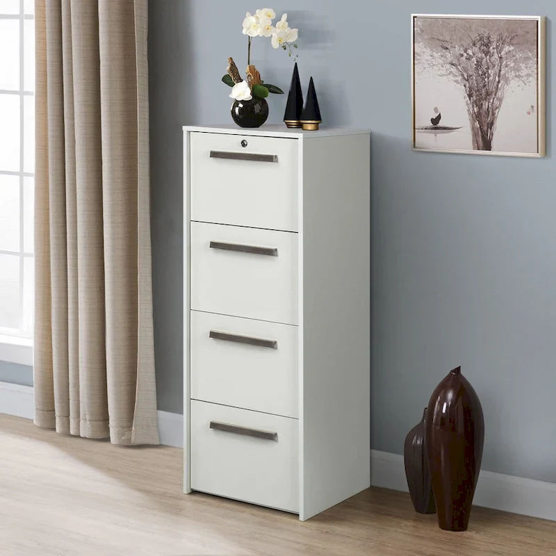 Miami Contemporary White Wood Grain 4-Drawer Vertical Lateral File
