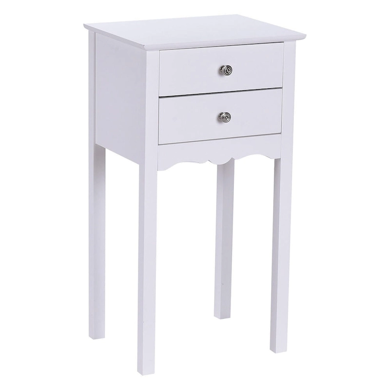 Side Table End Accent Table with 2 Drawers-White - 16.0 x 13.0 x 30.0 (L x W x H)
