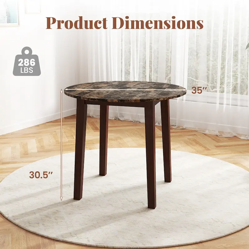 Gymax 35 Kitchen Table Round Dining Table w/ Marble-textured Veneer