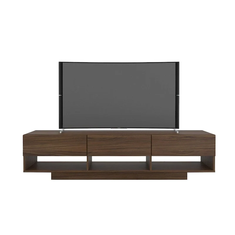 White / Brown Wood Grain TV Stand with 3 Drawers, Fits up to 80
