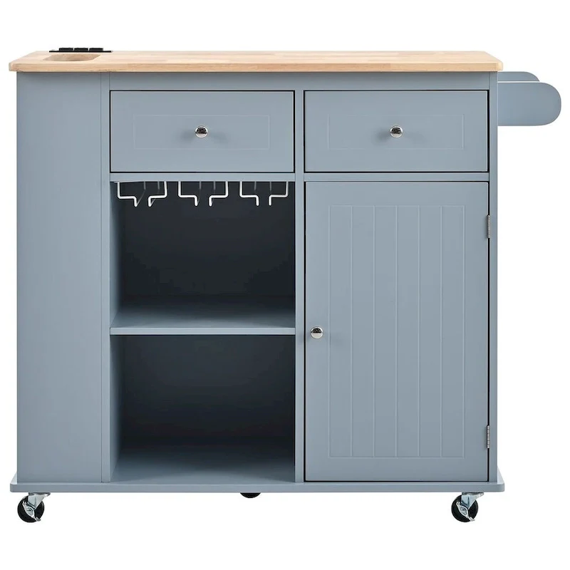 Kitchen Island Cart with Wheels ,Power Outlet, Drop Leaf, Wine Rack