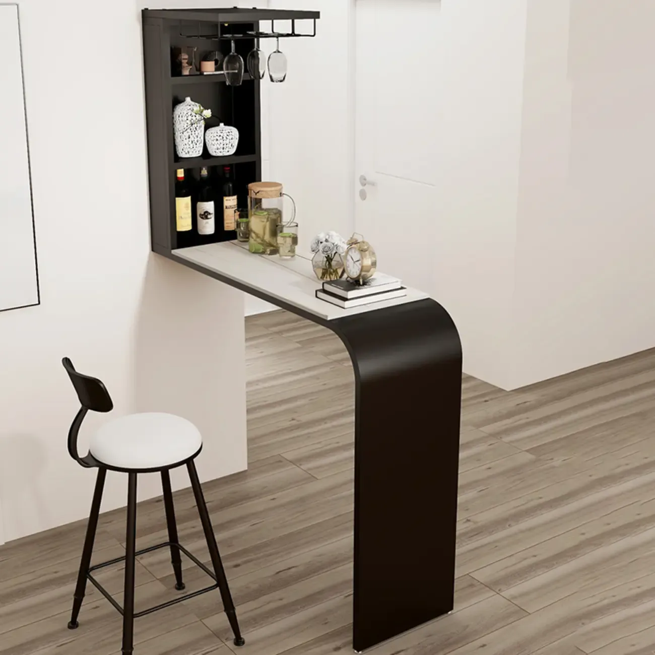 Modern Stone Black Metal Storage Bar Tables with Cup Holder