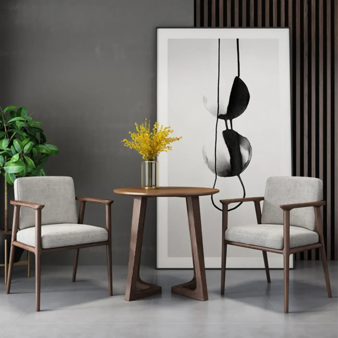 Modern Upholstered Dining Chair Square Shape with Wood Arms