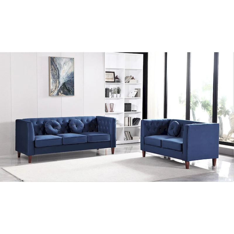 US PRIDE FURNITURE Velvet Classic Chesterfield 2 pieces Living Room Sets, Sofa and Lovesat