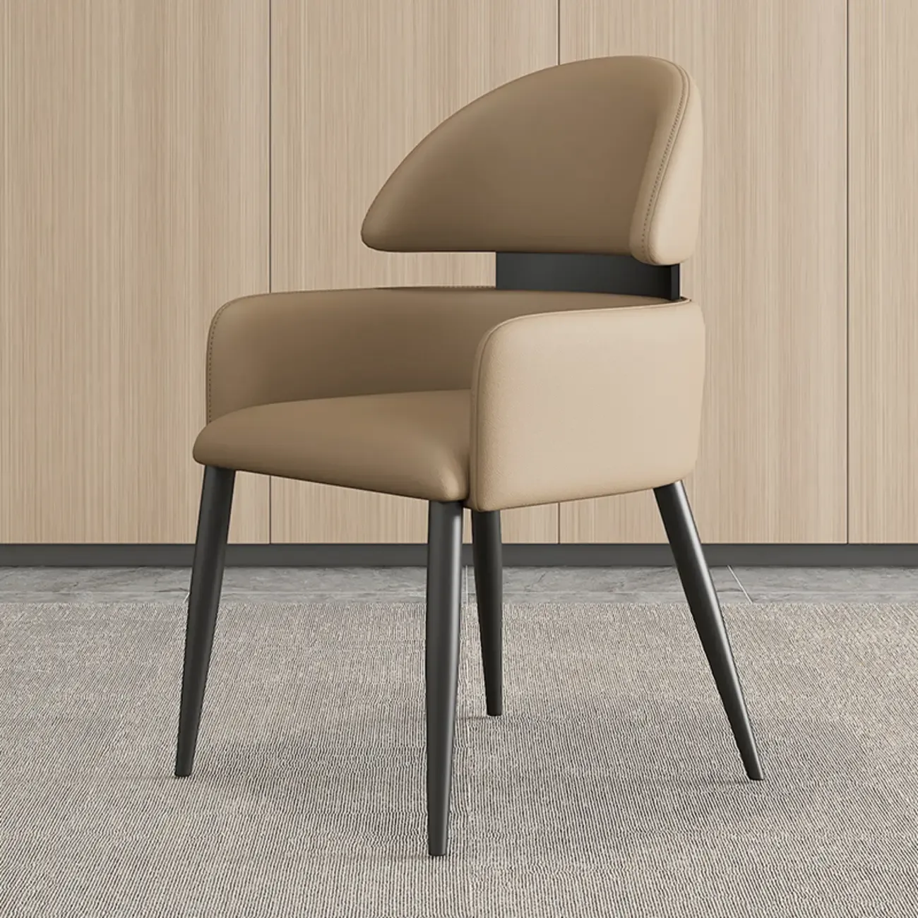 Brown Curved Back Anti-cat Scratch Leather Dining Chairs