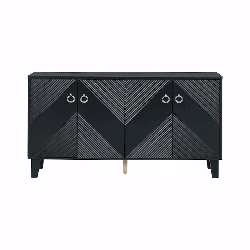Black/Silver 4-Door Geometric Storage Cabinet