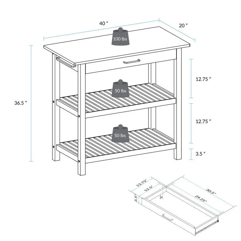 2-shelf Natural Solid Wood Top Kitchen Island - N/A