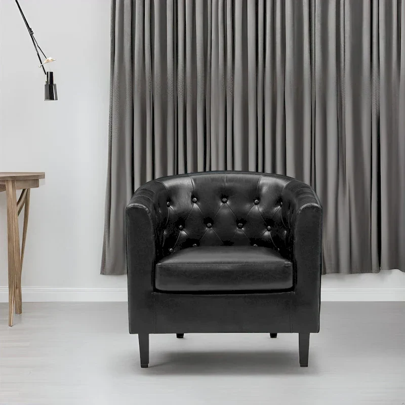 Accent Chair, Button Tufted Faux Leather Barrel Chair, Midcentury Modern Accent Chair, Comfy Armchair, Tub Barrel Chairs
