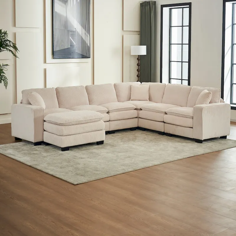 White 118.1 Luxurious U-Shaped 6-Seater Sofa