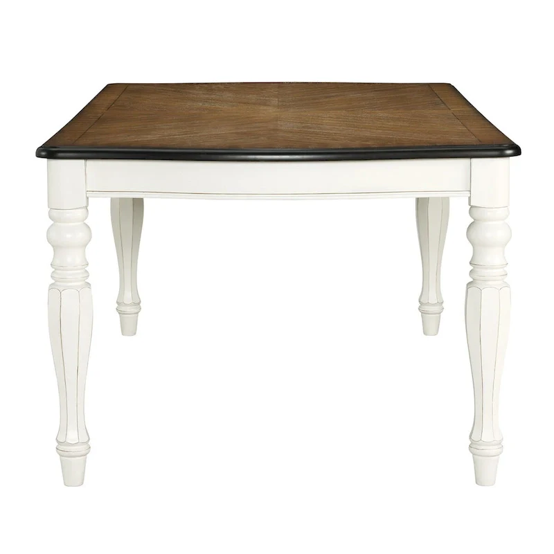 French Country Dining Table, Antique White and Weathered Oak Finish
