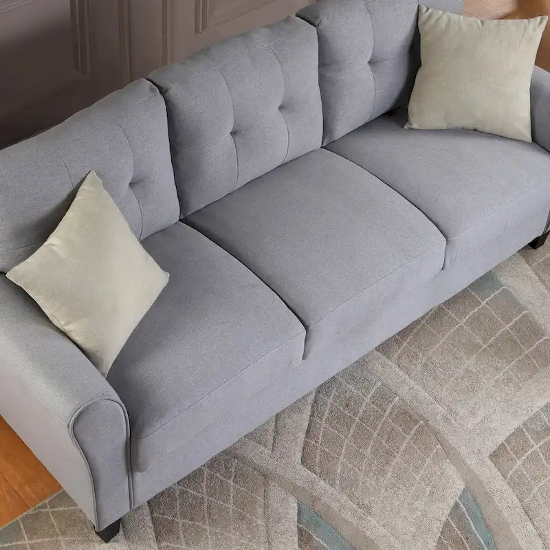 Grey Linen Upholstered Couch Sofa - 30.00 x 79.90 x 34.50