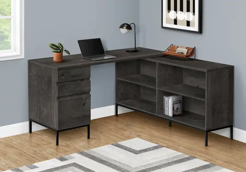 Sean 60 L-Shaped Office Desk with 3-Drawers & 4 Cubbies