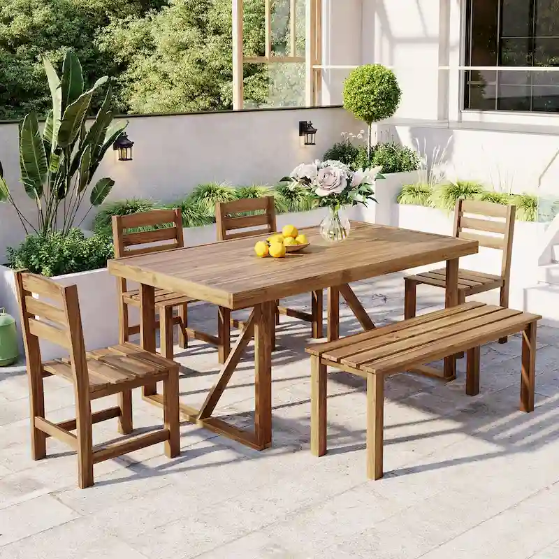 Roomfitters High-Quality Acacia Wood Outdoor Table and Chair Set for Patio, Balcony, Backyard