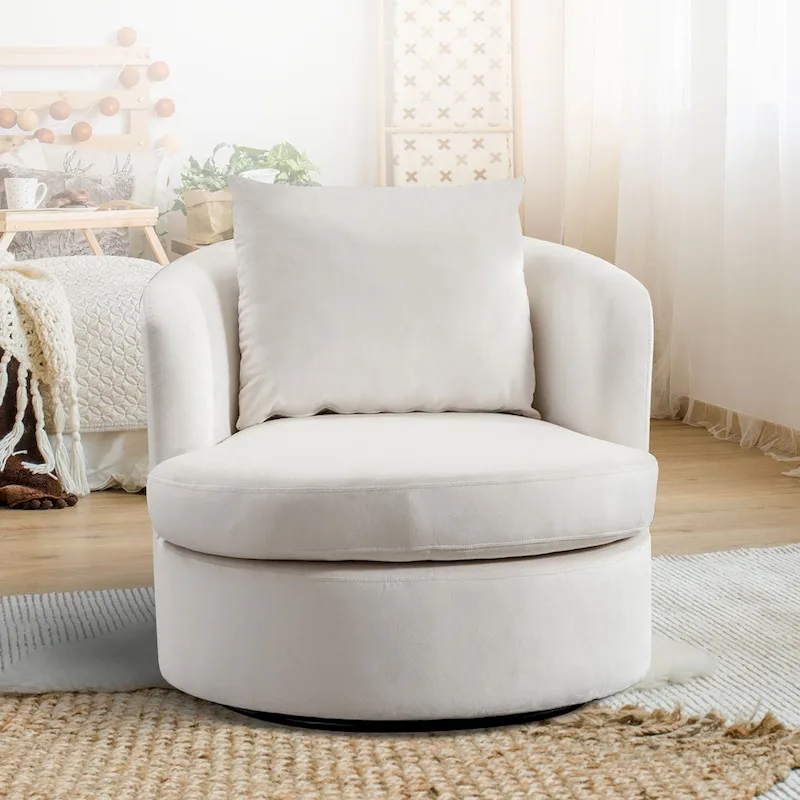Swivel Barrel Chair with Lamb Wool Fabric