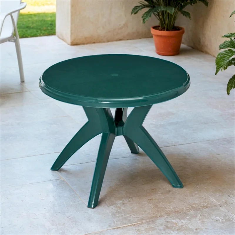 Outsunny Round Plastic Patio Table with Umbrella Hole,Dining Table