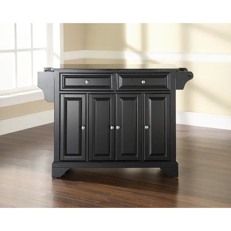 Lafayette Granite Top Kitchen Island in Black Finish - 51.5W x 18D x 36H