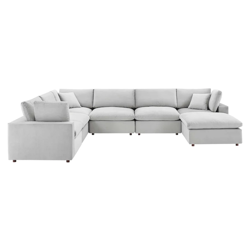 7-Piece Sectional Sofa - Down Filled Overstuffed Performance Velvet, Modern L-Shaped Couch with Ottoman, 119