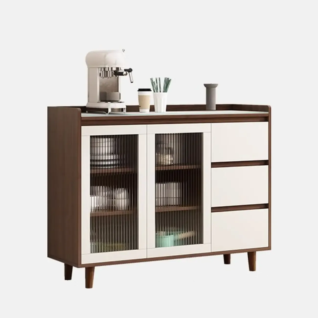 Modern Wood Sideboard with Glass Countertop