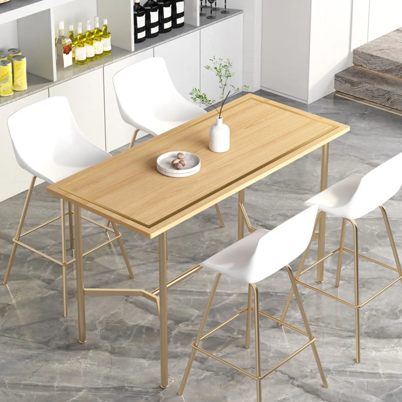 Luxurious Black-Gold Wooden Rectangular Top Bar Tables